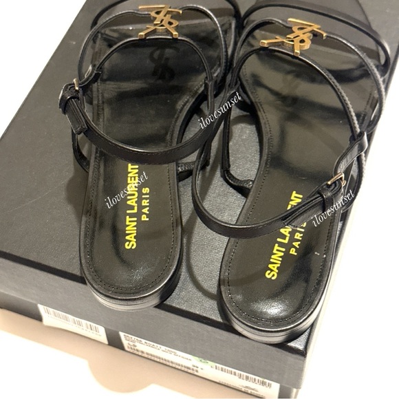 {Saint Laurent} YSL Cassandra 05 Flat Sandal Black/Gold - Size 39.5 EUR - Picture 3 of 6